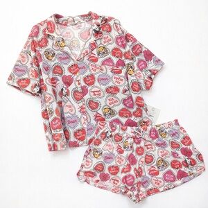 Valentine’s Dog Puppy Print Women’s 3X Plus Size Pajama Shorts Top Set Heart NWT